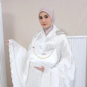 Alfarizi Quinsha Mukena Dewasa Premium 2025 Daily 2in1 Mewah Elegan Armany Silky Satin Motif Jacquard Lembut Nyaman Gold Panjang dengan Tas Handle Gratis