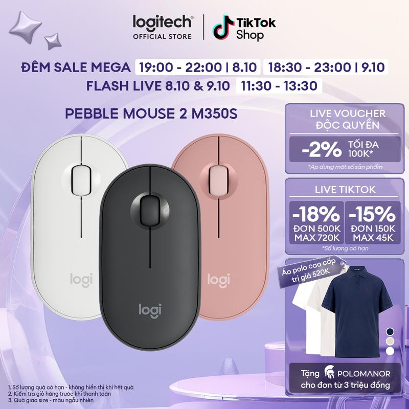 Chuột Bluetooth Logitech M350s Pebble 2 Silent - Mỏng nhẹ, Nút tùy chỉnh, Easy-Switch, 4000DPI