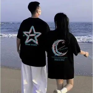 KAOS COUPLE STAR AND MOON KOREAN STYLE BAHAN SEMI KATUN