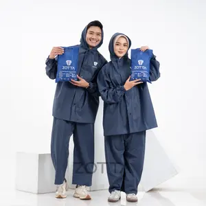 Jas Hujan Motor Merek Zotta Pria Wanita Anti Rembes Stelan Bahan PVC Tebal Premium dengan Pelindung Ganda Hoddie
