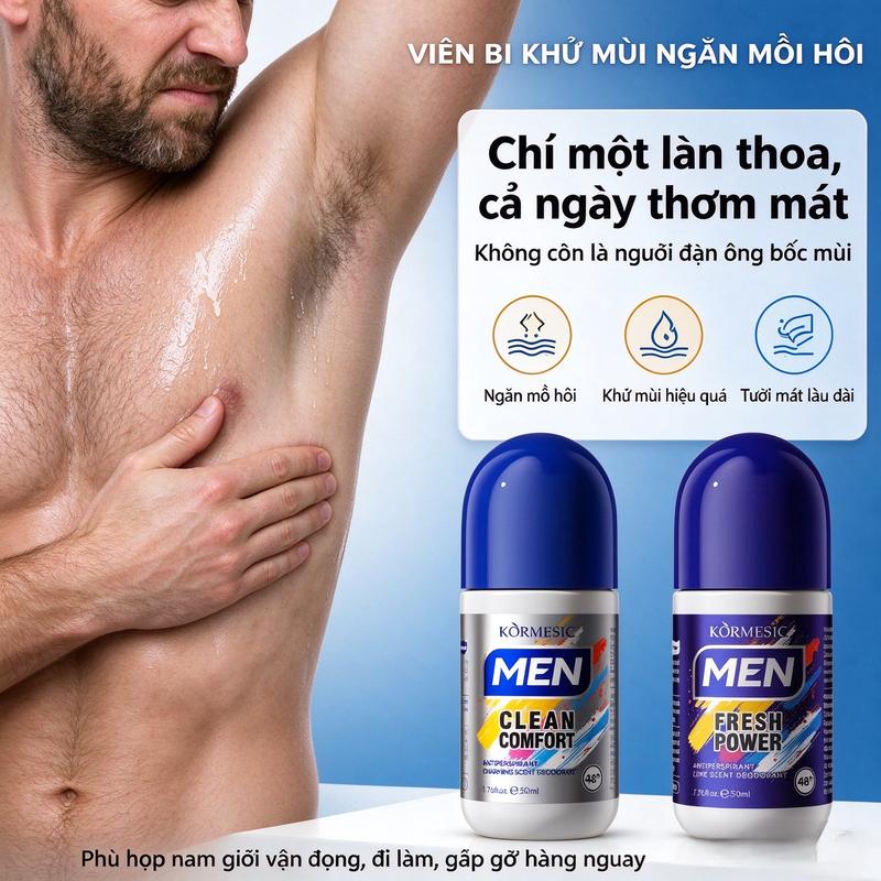Trend Xu Hướng Lăn khử mùi KORMESIC Nam | Roll-on nách giữ hương lâu, ngăn tiết mồ hôi kháng khuẩn, khử mùi cơ thể mùi hôi nách, hương nam tính, chai nhỏ gọn dùng tiện lợi hàng ngày cực hot