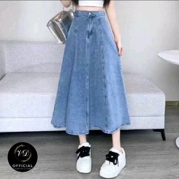 Jisso Rok Jeans Mayung Premium Wanita A- Line 7/8 Model Payung Pinggang Karet Korean Style cantik