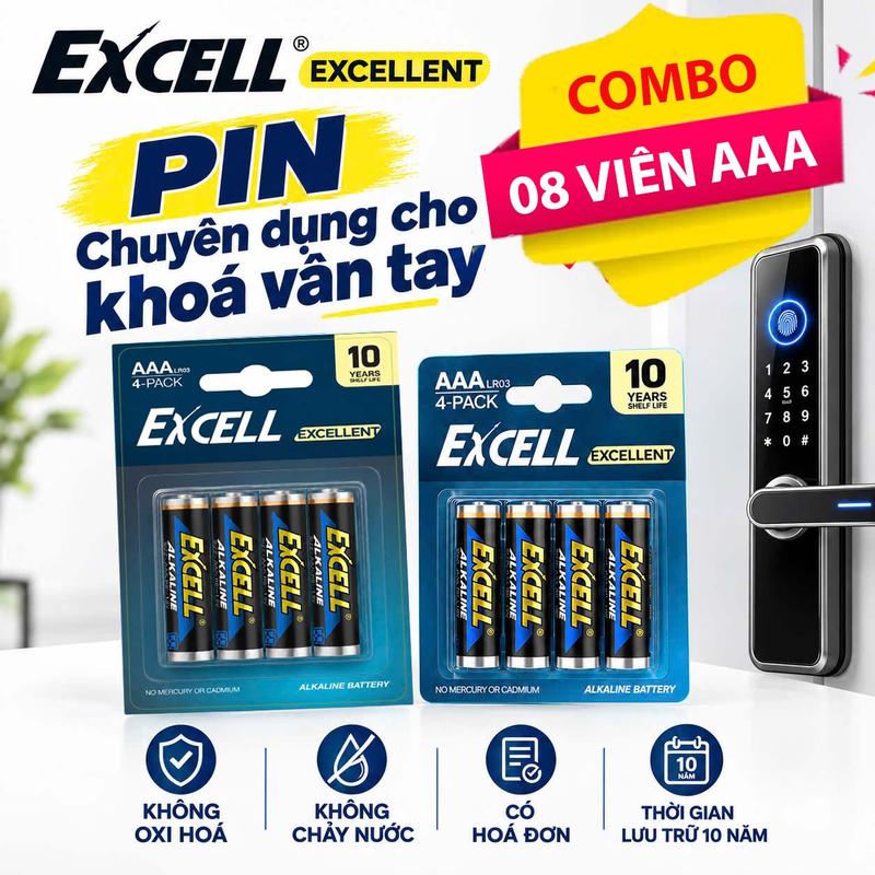 Pin Kiềm Excell LR03 AAA 1.5V Chuyên Dụng Cho Khóa Cửa Vân Tay Cửa Nhôm