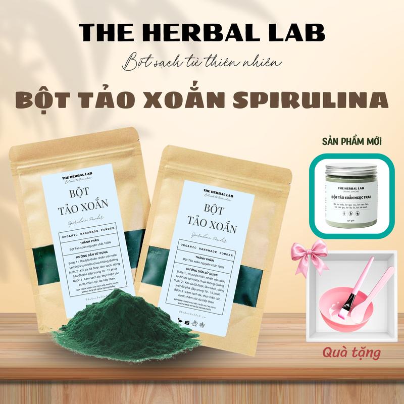 Tặng bộ dụng cụ đắp mặt Bột Tảo xoắn nguyên chất The Herbal Lab - Đã Được Kiểm Nghiệm - Bột thiên nhiên HANDMADE