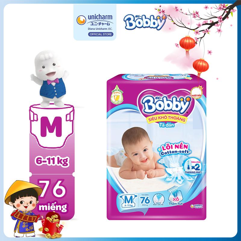 Bobby Tã bỉm dán M76 Siêu khô thoáng lõi nén cotton-soft Cho bé