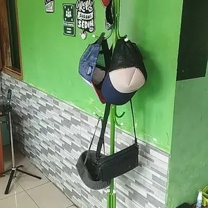 Rak Gantungan Baju Rak Topi Ukuran 52 X 52 X 170 Cm / Rak Tas Gantung Topi Baju Dengan 9 Kait / Stand Hanger Gantungan Baju Gantungan Jaket
