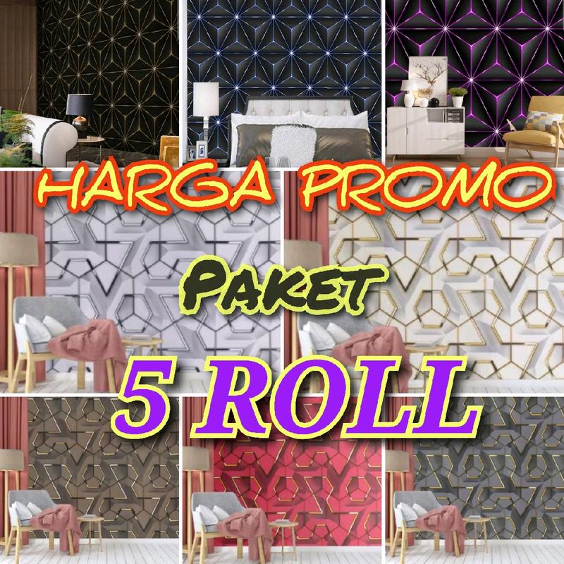 Promo Harga Peket 5 Roll Wallpaper Sticker Dinding Geometris 3D Kristal Dekorasi Dinding Ruang Karaoke Kafe Ruang Live Studio Kertas Pvc 0