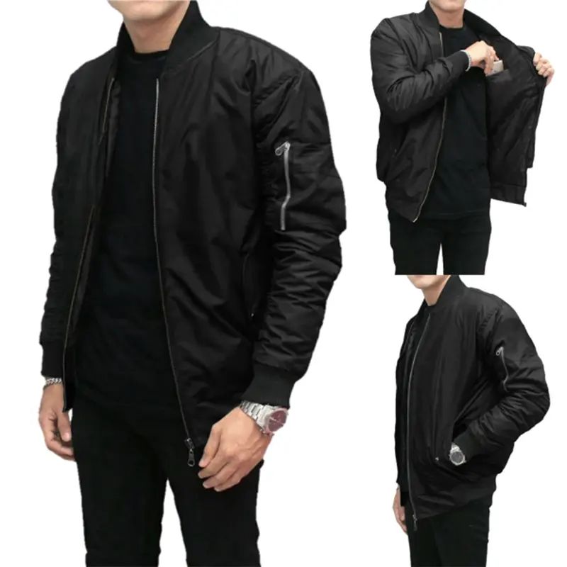 Red Flags Jaket Pria Bomber Polos Keren Parasut Ritsleting Windbreaker Cowok Lengan Panjang Original Lokal Distro Bandung Jumbo Size M L XL Hitam 0