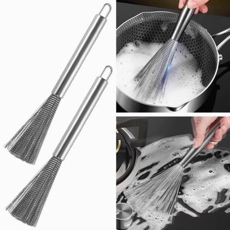Chổi Cọ Xoong Cọ Nồi Chảo Inox 304 Đánh Bay Vết Bẩn - Rửa Chén Bát Đa Năng Có Tay Cầm Cao Cấp 23cm