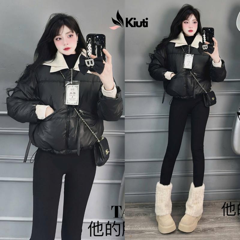 Kiuti Áo Phao Da Nữ Phối Cổ Bẻ Mẫu Mới KIUTI B1V57 Áo Khoác Nữ Đẹp Mùa Đông Ấm Trần Bông Dày Dặn Kiểu Quảng Châu 