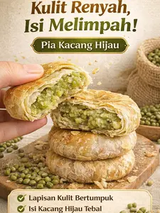 Kue Kacang Hijau Renyah & Lembut Fresh Dibuat Setiap Hari Isi Kacang Hijau Melimpah Ada Lapisan Cocok untuk Sarapan Teh Sore & Hadiah