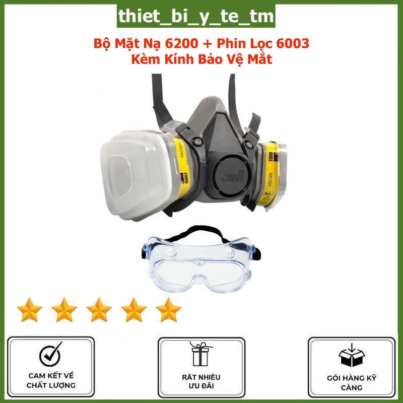  Bộ mặt nạ bảo hộ lao động 6200 sử dụng 2 phin lọc 6003 có kèm kính bảo vệ mắt cao cấp phù hợp dùng trong môi trường nhiễm khí độc hơi a xít chống bụi độc hại phòng khói đám cháy phun sơn PU phun trừ sâu chống bụi mịn bụi bột bả thạch cao bụi gỗ 