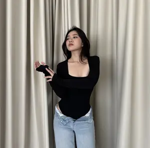 SomethingSweet - SOPHIA Bodysuit Wanita l Atasan Wanita l Bodysuit Basic Lengan Panjang l Leher Kotak Wanita l Long Sleeve Polos l Kaos Spandex Perempuan l Ladies Square Neck