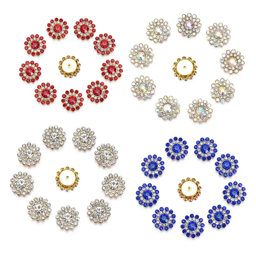40PCS 14mm Craft Flower-shaped Sparkling Rhinestone Buttons  Glass Stone Clothes Decoration Hat Accessories