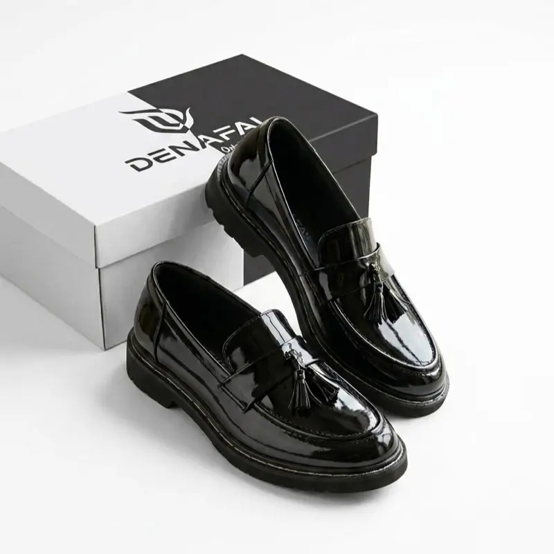Sepatu Pria Loafers”AFKAR MEN”Pita Lonceng Pormal Skena OOTD Round Toe Hitam