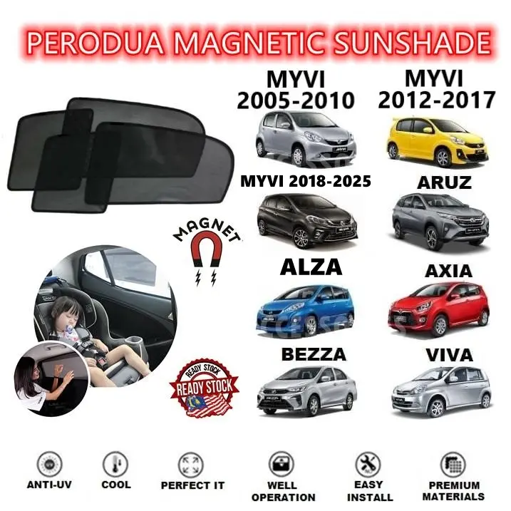 Perodua Magnetic Sunshade ATIVA AXIA BEZZA ARUZ VIVA KANCIL KENARI KELISA MYVI ALZA myvi icon aksesori kereta sun shade Accessories Car Accessories Car