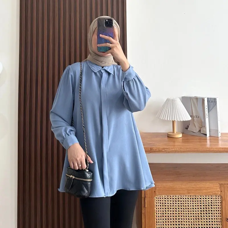 Kinka Blouse Shakila Polos Kemeja Wanita Lengan Panjang Kekinian