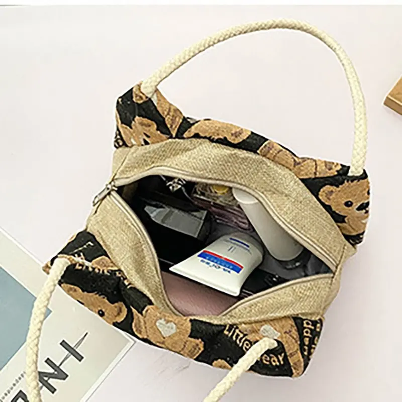 Túi Xách Hoạt Hình, Cầm Tay, Họa Tiết Gấu, Chất Liệu Vải Lanh Túi Tote, Phong Cách Thường Ngày Dung Tích Lớn, Thích Hợp Để Mua Sắm 4