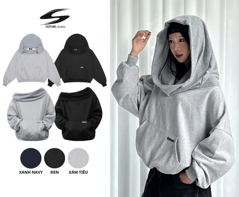  ÁO HOODIE PHỐI NÓN LEN TRÙM ĐẦU THIẾT KẾ TRỄ VAI - CHẤT VẢI CHÂN CUA THOÁNG MÁT KIỂU DÁNG FORM RỘNG CÁ TÍNH UNISEX | SSSTORE.AESTHETIC 