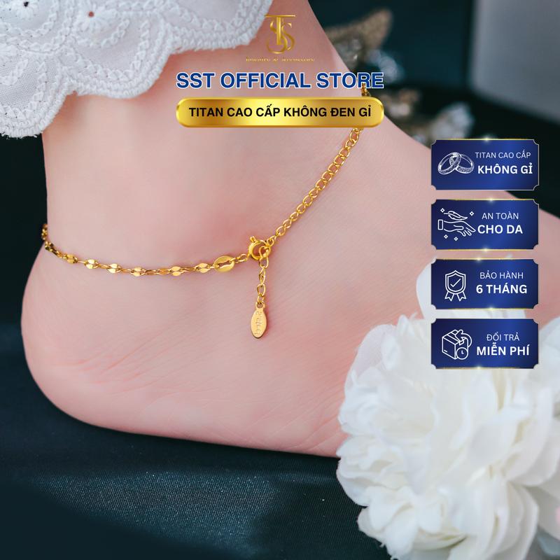 Lắc chân Titan SST Official Store Kiểu basic dây lá me Khóa tròn lấp lánh Không Đen Gỉ LC12