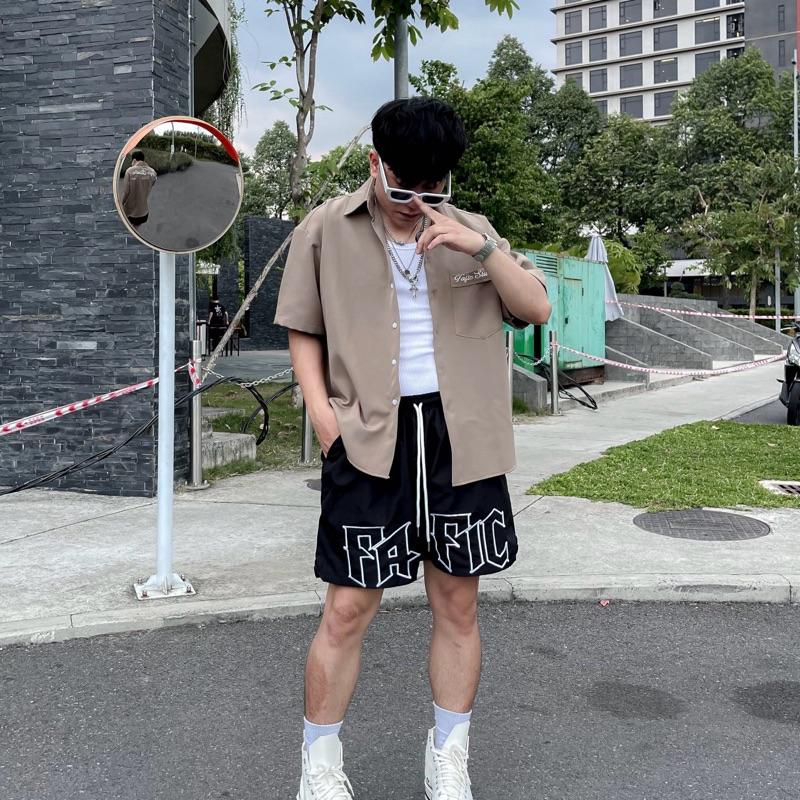 Quần Short Unisex Vải Dù THêu Logo FAFIC , Quần Đùi Dù Nam Nữ Form Suông Thoáng Mát, Phần Lưng Chun Co Giãn - MÃ SF02 7