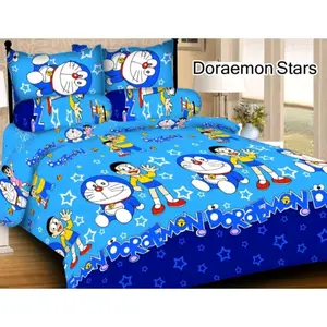 seprei karakter anak Motif Doraemon 180x200 Set Sarung Bantal2 Sarung Guling1 bahan katun premium Adem