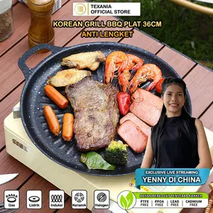 [EXCLUSIVE YENNY DI CHINA] TEXANIA Korean Grill BBQ Plate 36cm Anti Lengket Kitchenware Praktis dan Efisien untuk Memasak BBQ Korea Kitchenware