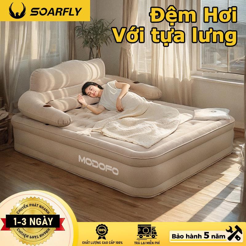 MODOFO Giường hơi đôi có tựa lưng đệm hơi 150x230cm có bơm 4000mAh bề mặt nhung mềm bơm hơi nhanh trong 3-5 phút bền và di động lý tưởng cho cắm trại phiêu lưu tại nhà và ngoài trời