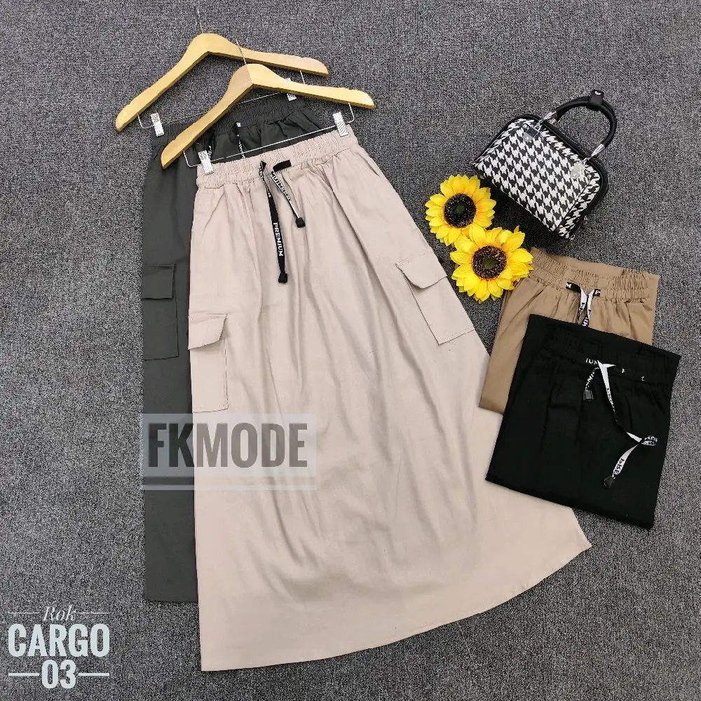 ROK CARGO kode 03 Katun  Twill Linen  Wanita Cewek Bawahan pinggang Karet