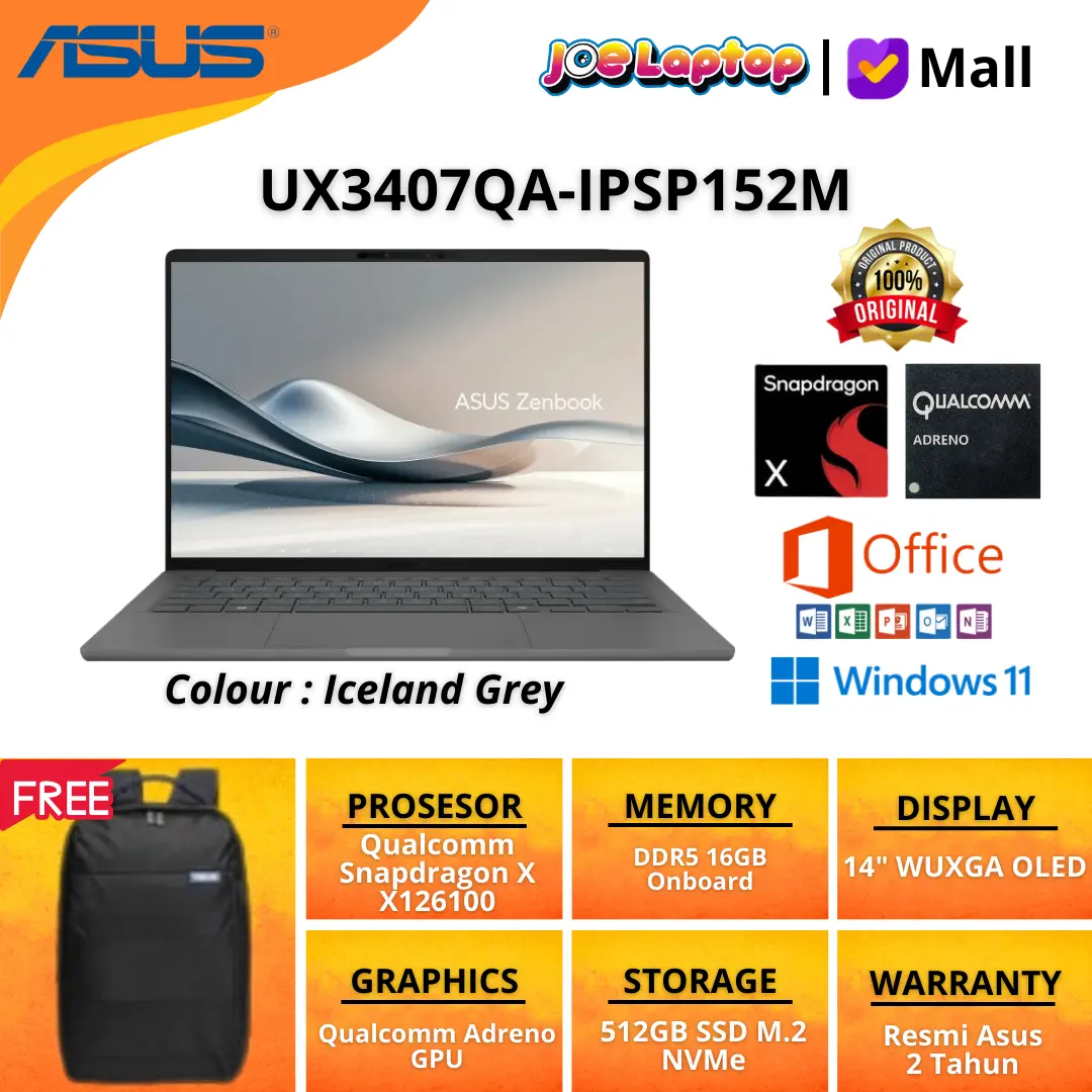 Asus UX3407QA-IPSP152M Iceland Grey Snapdragon X X1 26100 Win11 OHS