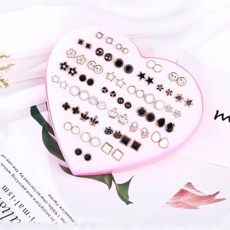 36 pasang /kotak Anting Tusuk Bentuk Hati bergaya Warna untuk Wanita 8