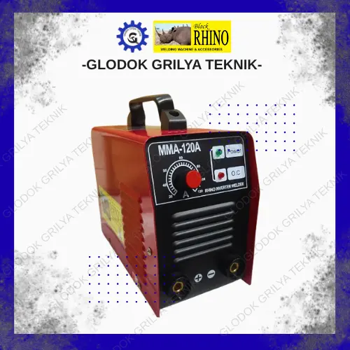 Rhino Mesin Las MMA 120A Merah 900Watt dengan Tang Las & Kabel untuk Proyek Las