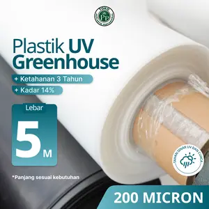 Plastik UV  Green House Tebal 200 Micron 14%  Lebar 5 Meter
