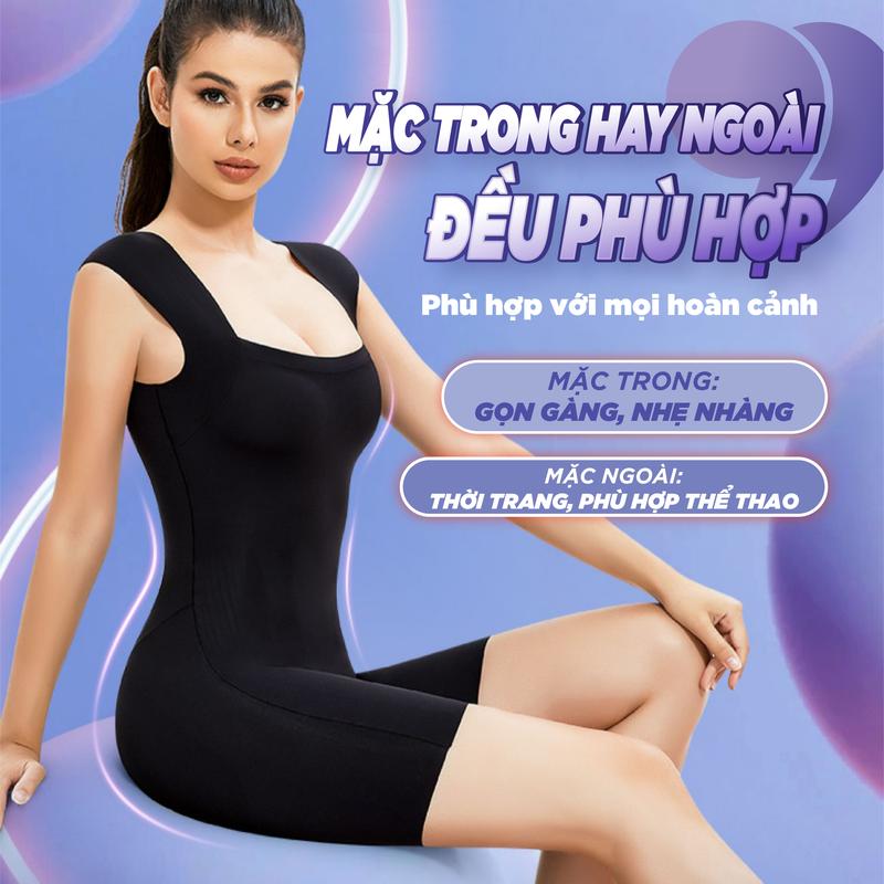 Áo gen định hình mặc lót [vừa mặc ngoài tạo vai vuông kiểu Pháp][Lực Ép Mạnh Bụng 2025] lông cừu siêu co giãn – Bodysuit ép bụng, nâng mông, tạo dáng – cạp cao chống cuộn – ôm dáng thon gọn