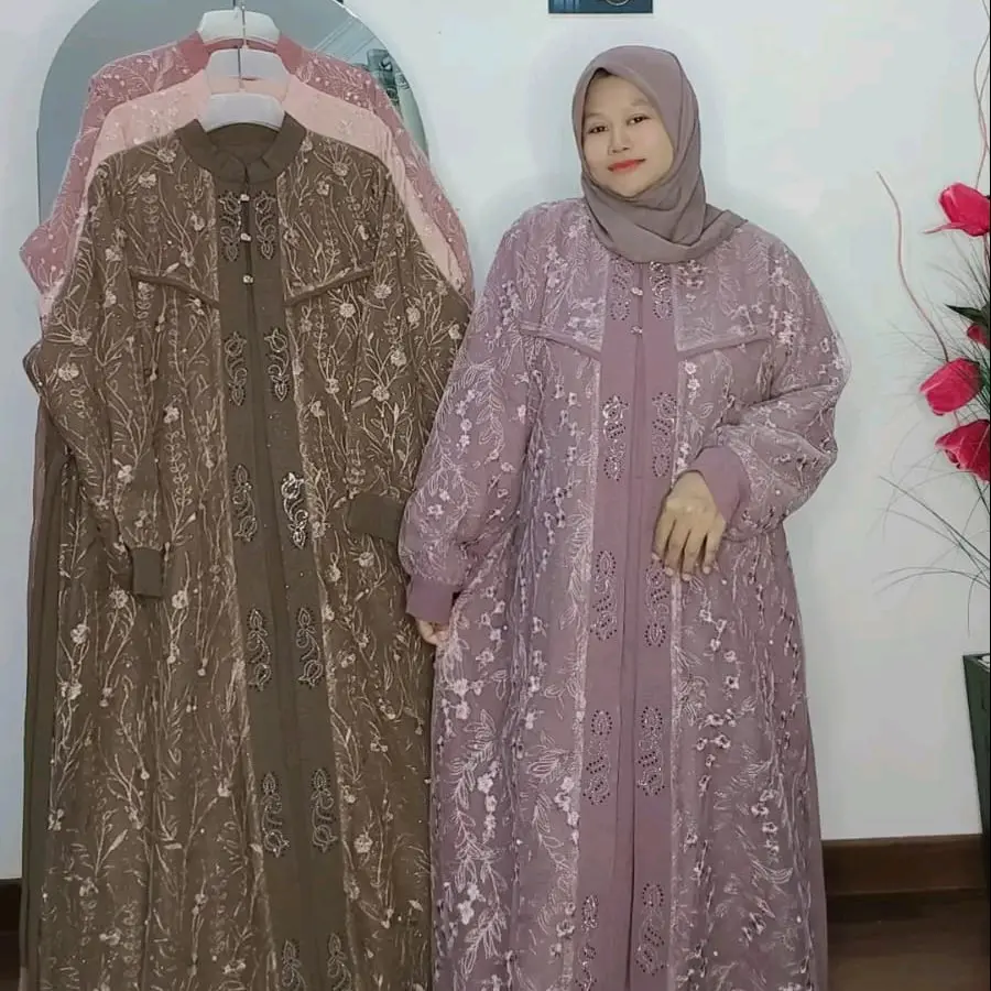 Olivia Dress/Gamis Kondangan/Gamis Pesta Mewah Bahan Crinkle Premium mix Brukat Batu Swaroski#3 ukuran#Pj 138#