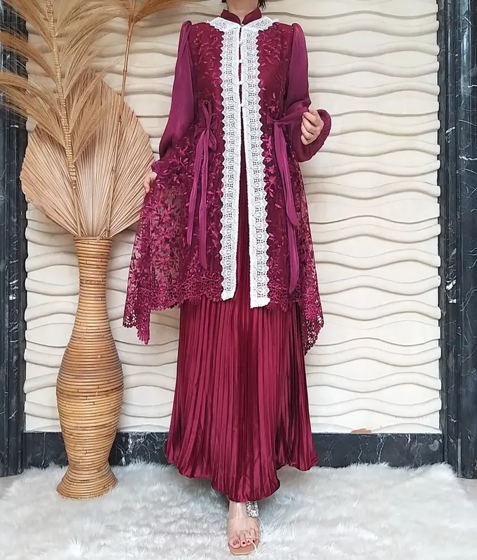 Gamis Putih Busui 2in1 Inner + Rompi Tile Bordir Baju Muslim Vima 0176 8