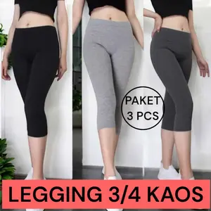 3PCS PAKET LEGGING 3/4 BAHAN KAOS PENDEK CELANA LEGGING ISI 3PCS