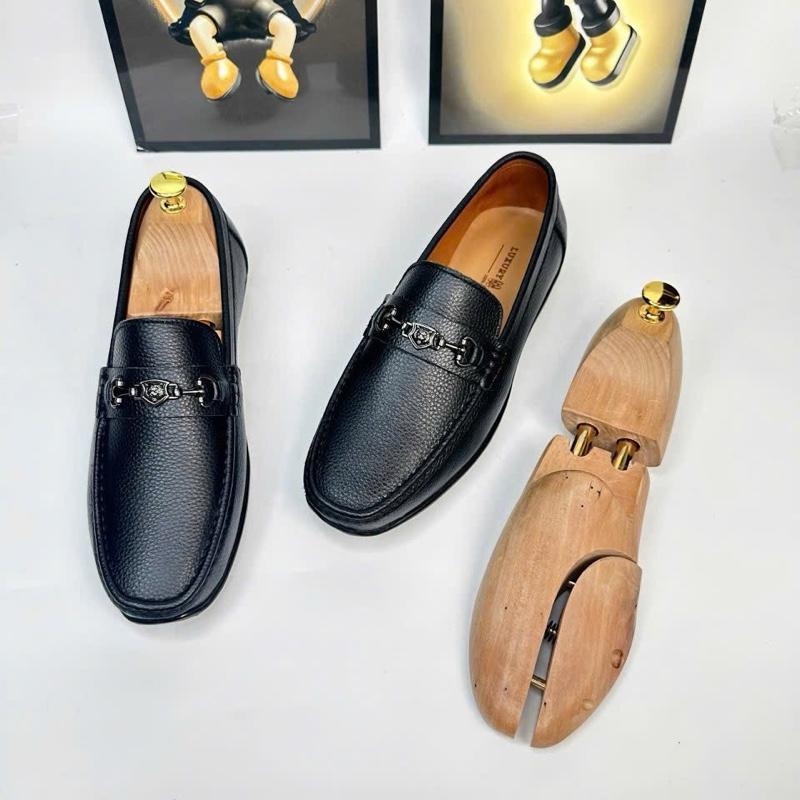 Giày Mọi Lười Da Bò Cao Cấp Chống Trơn Chống Trượt BH 12 tháng Loafer Shoes Cao Su Nam moca 07-THỜI TRANG NAM-GIÀY NAM