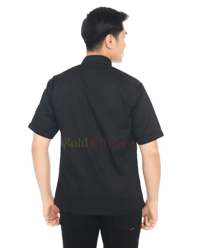 Baju Koki Chef Jacket Seragam Kerja Pria Wanita Lengan Panjang Pendek Model Mandarin Bahan Drill Merk Gold Kitchen Hitam Safety Bordir 5