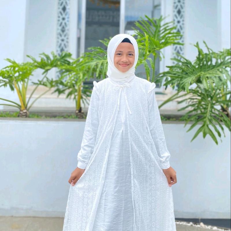 ZANNATI Gamis Muslim Anak Outer Clarissa Linen mix Brukat Dress Anak Tanggung Kekinian Lebaran 5