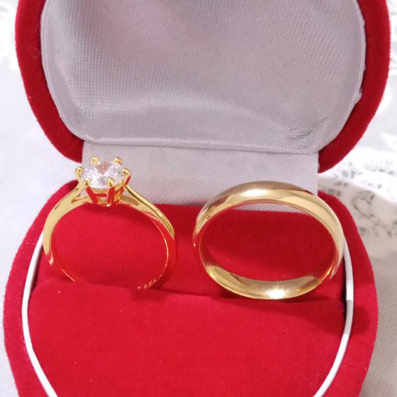 Cincin Couple Kawin Gold Permata Bahan Titanium Asli Perhiasan Kulit Rings 3