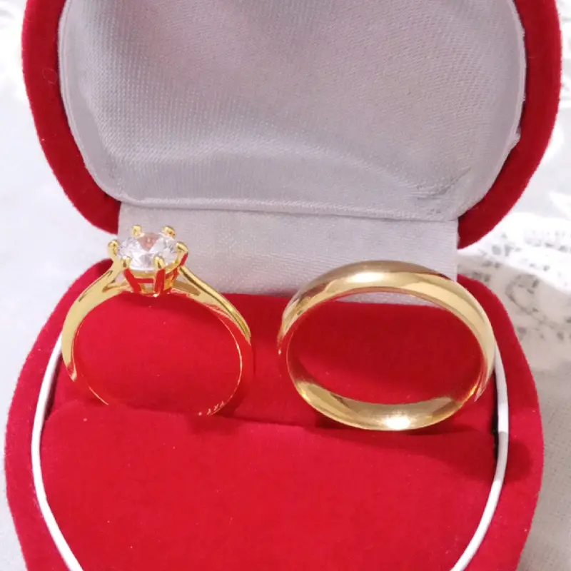 Cincin Couple Kawin Gold Permata Bahan Titanium Asli Perhiasan Kulit Rings 2