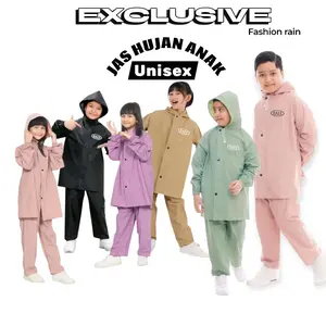 Daff Jas Hujan Anak Unisex Setelan Jacket dan Celana Usia 7-13 Tahun Anti Rembes Kuat dan Elastis Bahan PVC Tebal Jahitan Double Reacesleting Dilengkapi Scotch Light