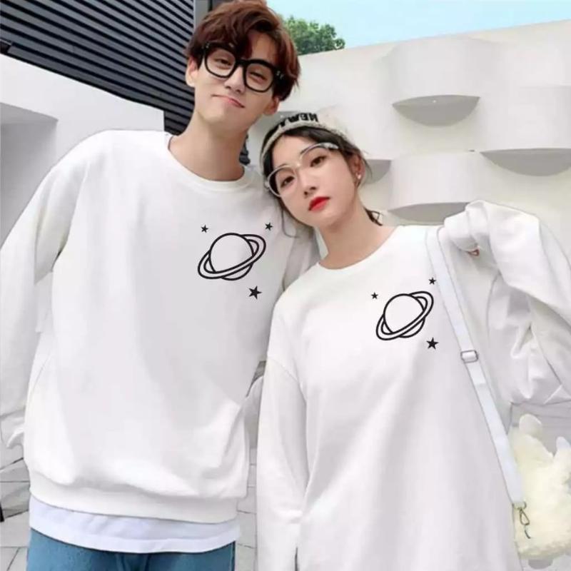 Product Introduction of Sweater Kaos Couple Pasangan Motif Logo Planet Saturn Terbaru / Kaos Pria Wanita Lengan Panjang / Baju Sweatshirt Kapelan Cowok Cewek 52