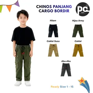 Celana Chinos Cargo Panjang Anak Bordir Motif Usia 1-15 Tahun - Bahan Chinos Twill Anak-Anak laki