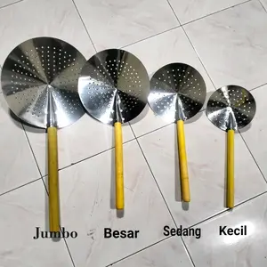 Serok Stainless Murah Peniris Gorengan Gagang Kayu Dapur Kitchenware Steel Tahan Karat Mudah Dibersihkan Berbagai Ukuran Kecil Sedang Besar Jumbo