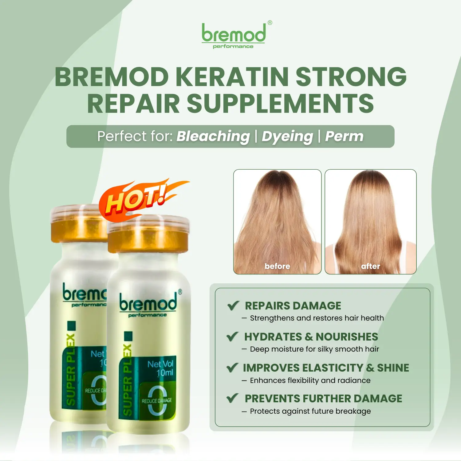 Good Selling Bremod Superplex 10ml *1 Pcs -For Bleaching | Dyeing | Perm, for hair dye color ，Repairs Damage – Strengthens and restores hair health | Improves Elasticity & Shine – Enhances flexibility and radiance | Hydrates & Nourishes