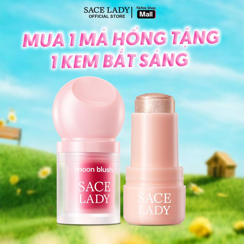 LIVE Phấn má hồng SACE LADY dạng lỏng 3.8g+ Phấn bắt sáng SACE LADY dưỡng ẩm và chống 8g thấm nước lâu trôi tự nhiên