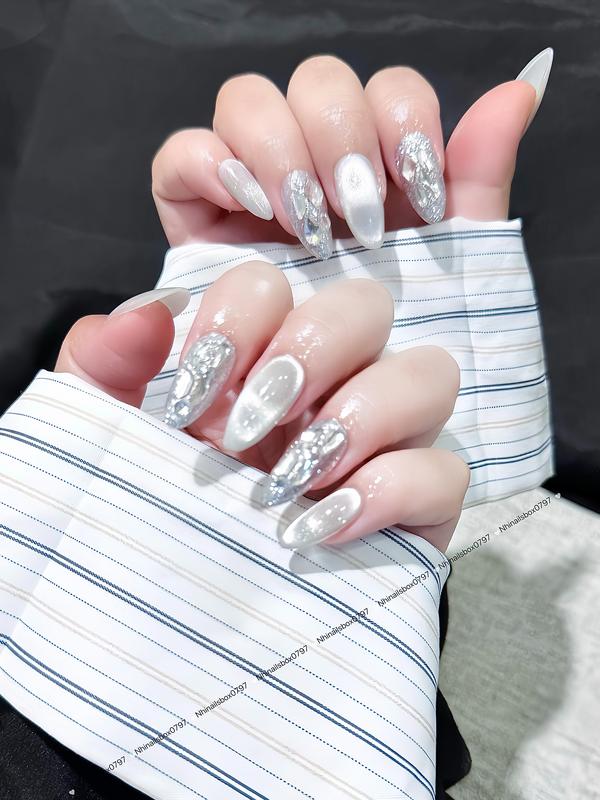  N177 BỘ 10 CHIẾC NAILSBOX THỦ CÔNG MẮT MÈO THẠCH GẠO PHỐI NHŨ LẤP LÁNH ĐÍNH ĐÁ SANG TRỌNG CHO NỮ DÙNG ĐI CHƠI ĐI TIỆC 