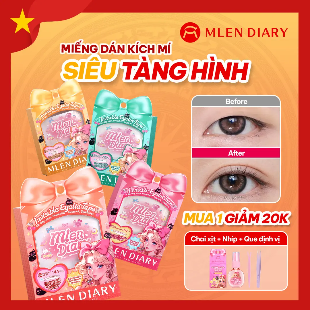 【MUA 1 GIẢM 20K】 Mlen Diary - Miếng Dán Kích Mí Lưới Tàng Hình Tự Nhiên Phù Hợp Cho Mọi Dáng Mắt, Nhiều Lựa Chọn Dễ Dùng Cho Người Mới Bắt Đầu- Kích Mí Không Gây Lộ, Tự Nhiên Cả Khi Không Makeup